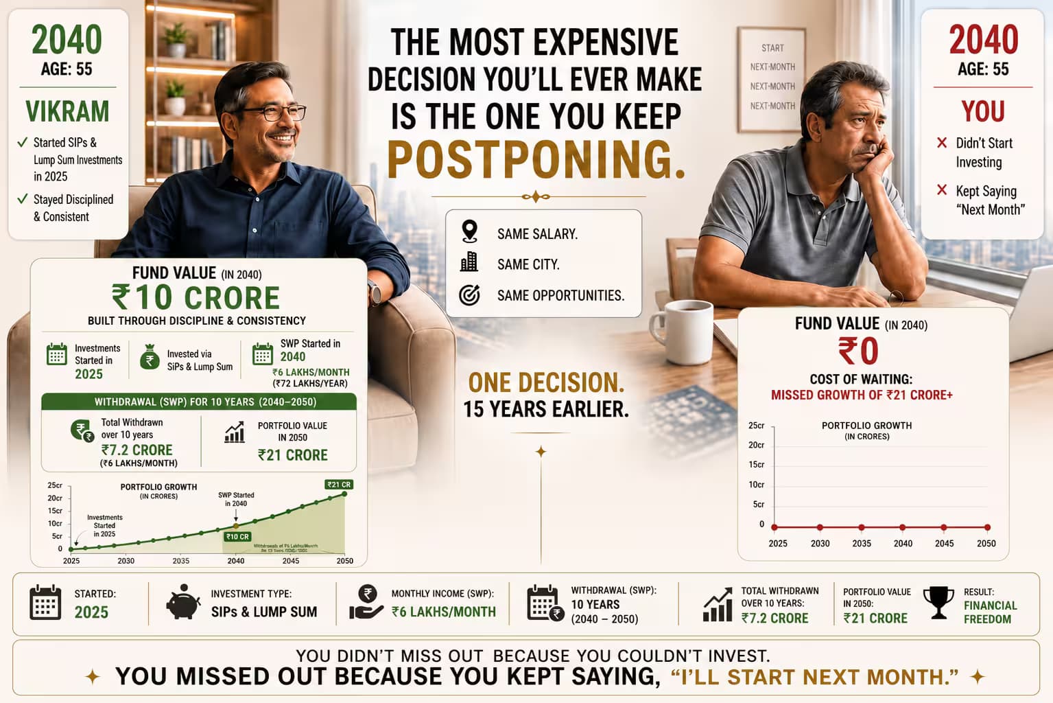 Vikram vs You: The cost of postponing your SIP decision to 2040